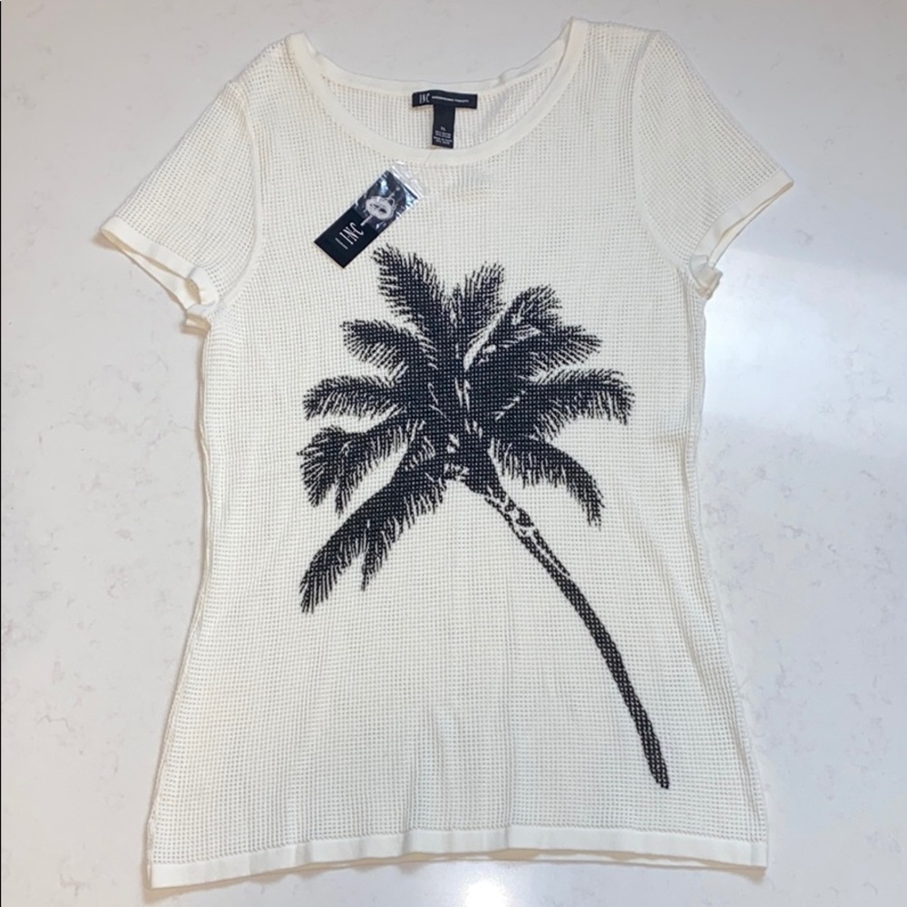 Macy’s INC Palm Tree Knit Short Sleeve Top